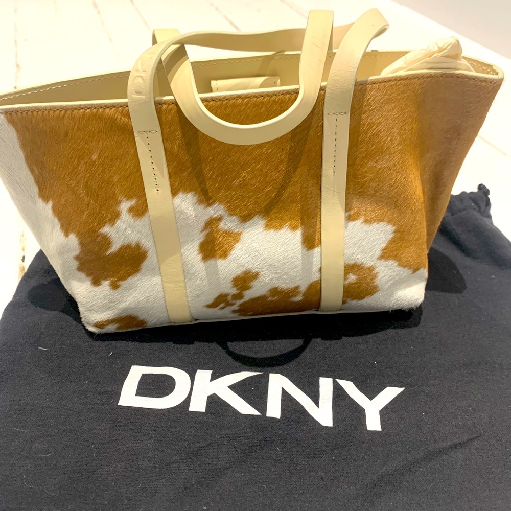 DKNY Tan and Ivory Pony Hair mini bag.